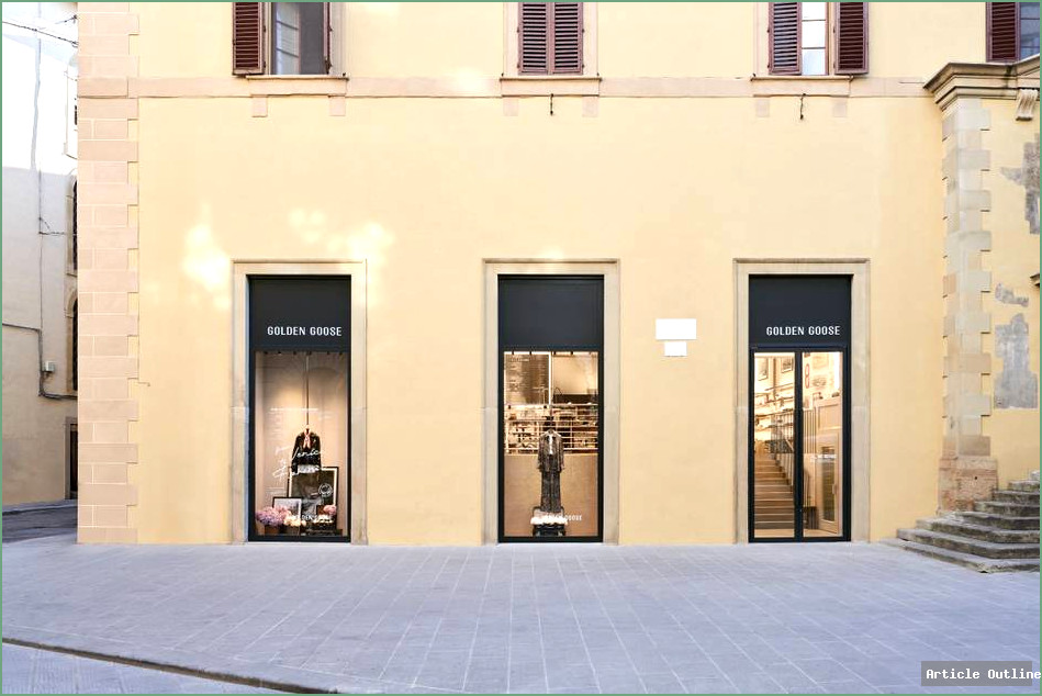 Golden Goose flagship store exterior with customers