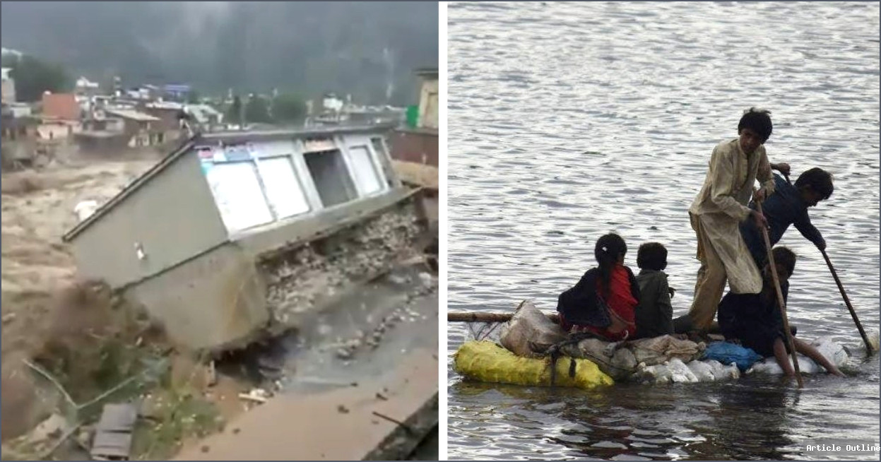 Pakistan flooding devastation, buildings washed away