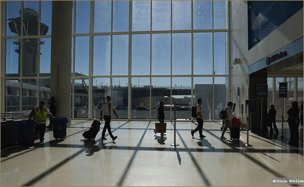 TSA checkpoint with travelers showing ID