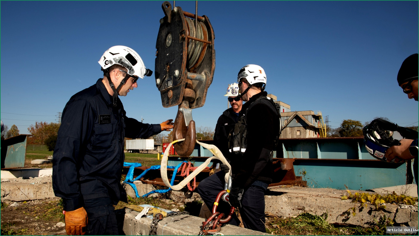 Urban search and rescue team at disaster site