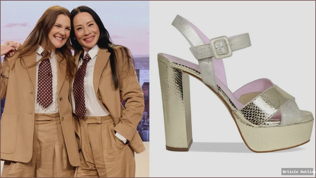 Drew Barrymore and Lucy Liu in matching suits and Sole Bliss shoes on The Drew Barrymore Show