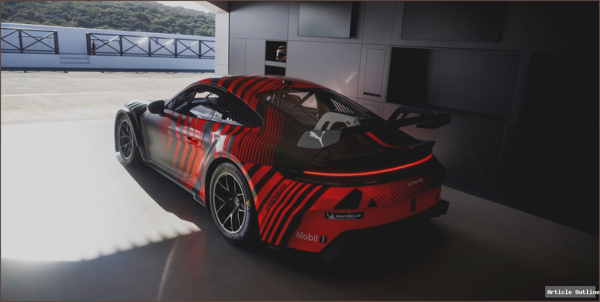 Porsche 911 GT4 R race car front view on track