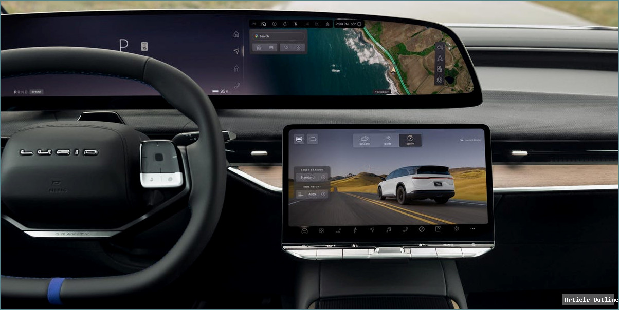 2027 Lucid Gravity GT-S interior showing blue cabin accents and tech-forward dashboard