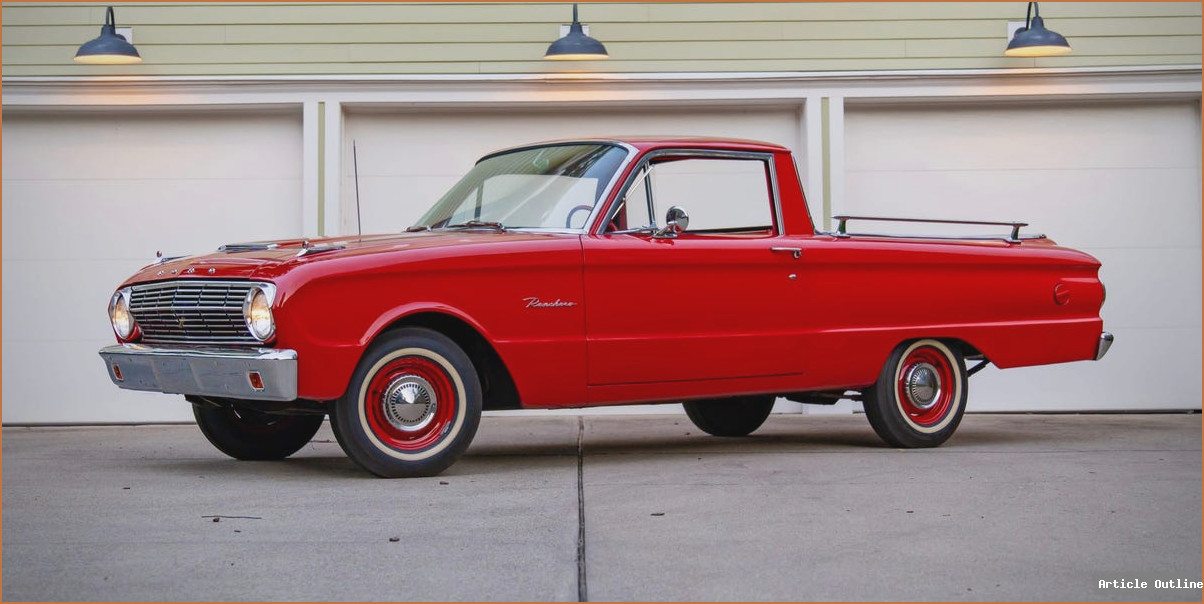 1963 Ford Falcon Ranchero in red, photographed for auction