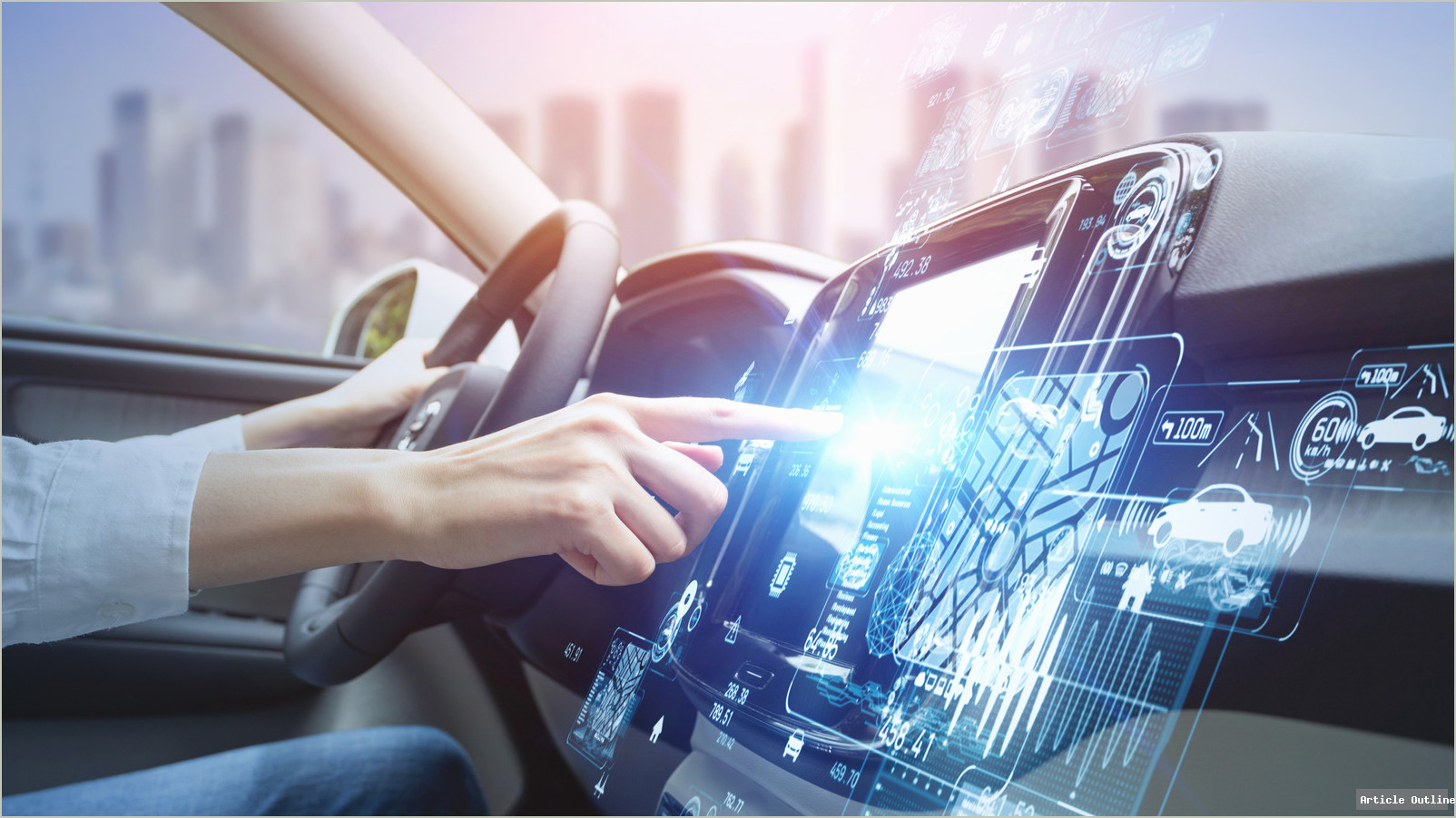 Modern car dashboard showing connectivity features and data sharing icons