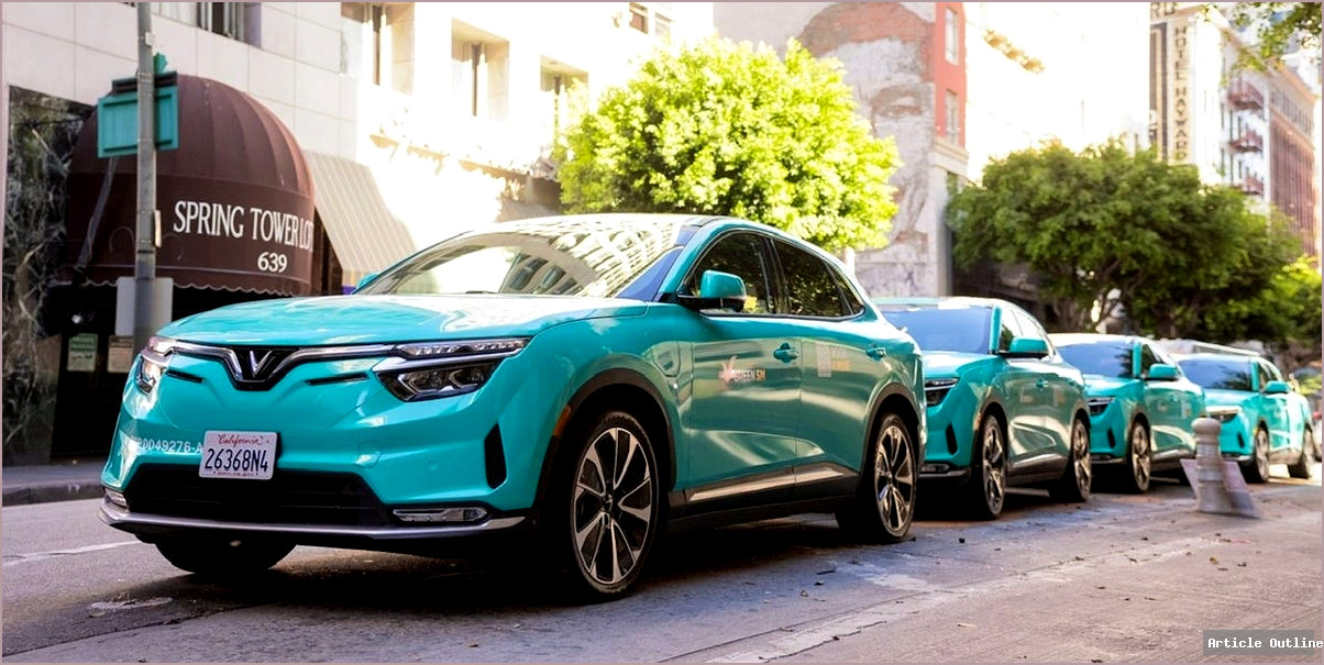 Green SM VinFast VF8 electric vehicles in Los Angeles